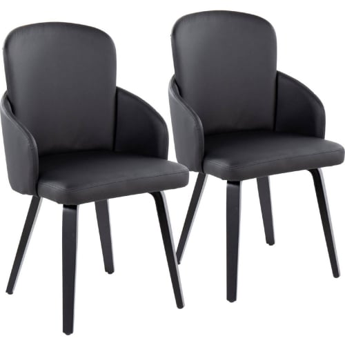 Dahlia Dining Chair in Black Wood, Chrome & Black Leatherette (Set of 2)